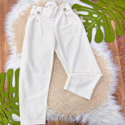 Conj. Blusão com Flores Laterais e Calça de Linho - Areia